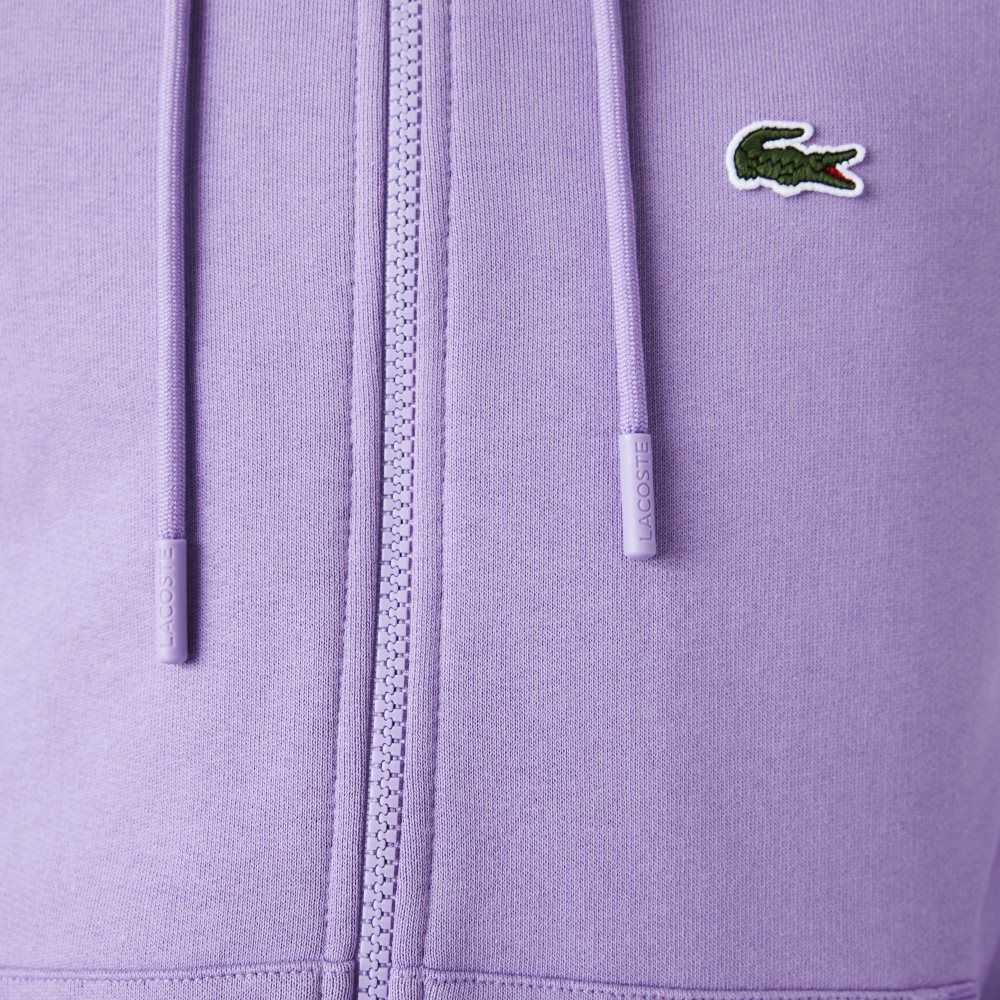 Purple Lacoste Kangaroo Pocket Fleece Zipped Sweatshirt | GFESHL-369