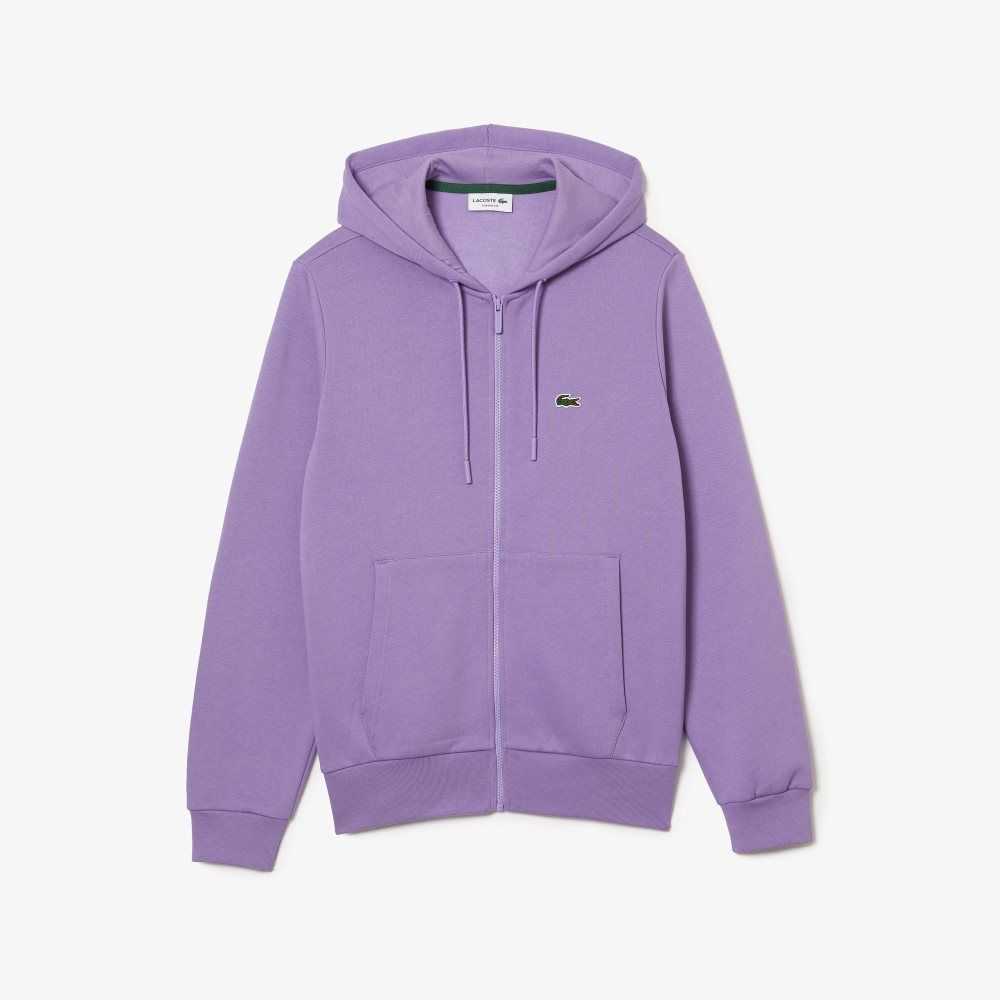 Purple Lacoste Kangaroo Pocket Fleece Zipped Sweatshirt | GFESHL-369