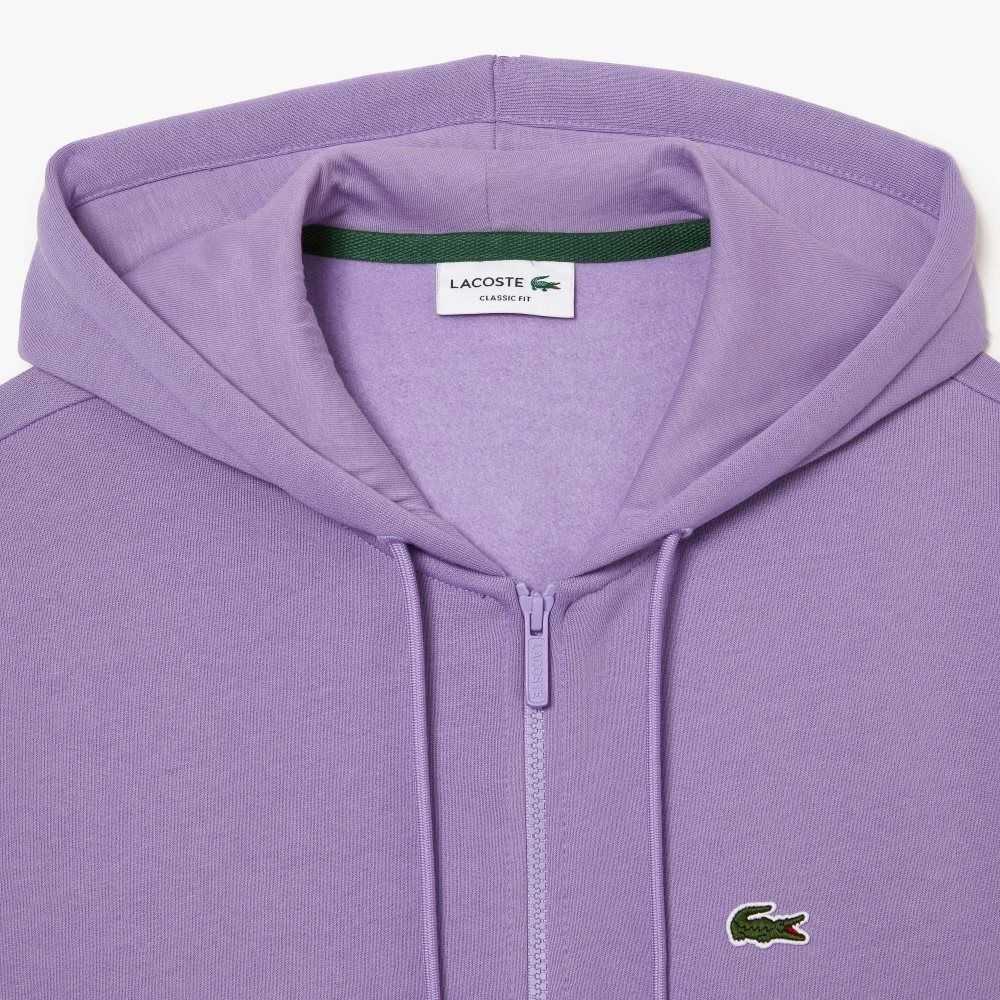 Purple Lacoste Kangaroo Pocket Fleece Zipped Sweatshirt | GFESHL-369