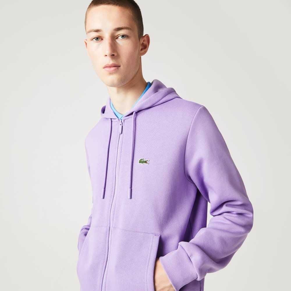 Purple Lacoste Kangaroo Pocket Fleece Zipped Sweatshirt | GFESHL-369