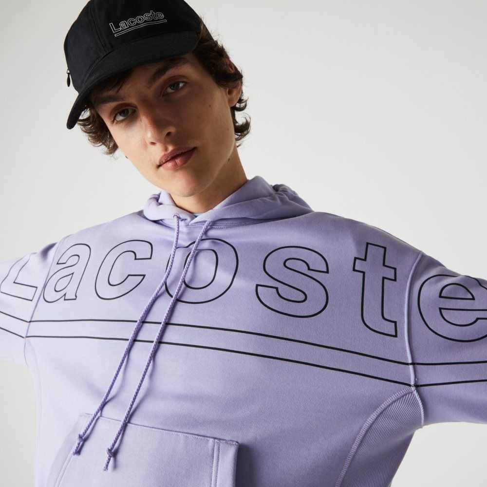 Purple Lacoste LIVE Loose Fit Hooded Print Fleece Sweatshirt | LVPKGX-056