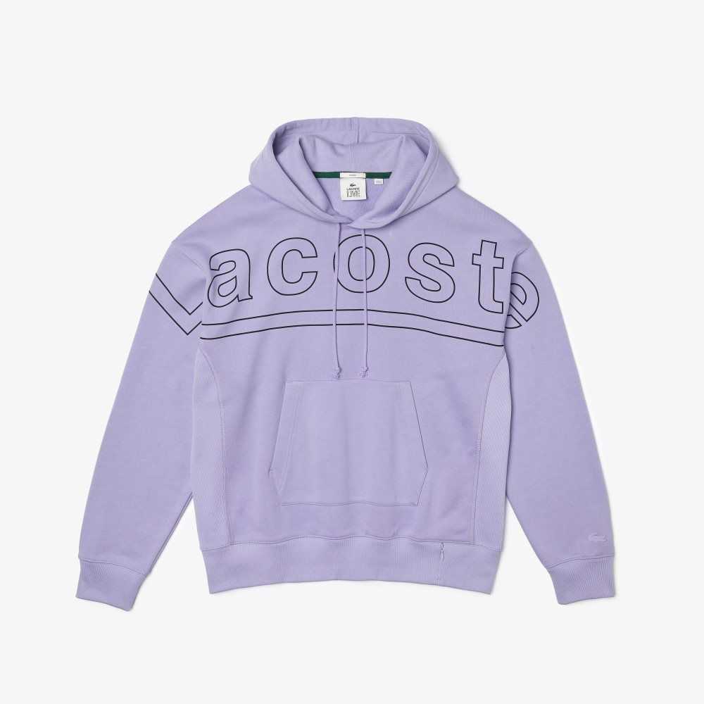 Purple Lacoste LIVE Loose Fit Hooded Print Fleece Sweatshirt | LVPKGX-056