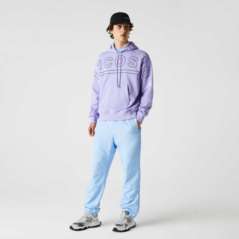 Purple Lacoste LIVE Loose Fit Hooded Print Fleece Sweatshirt | LVPKGX-056