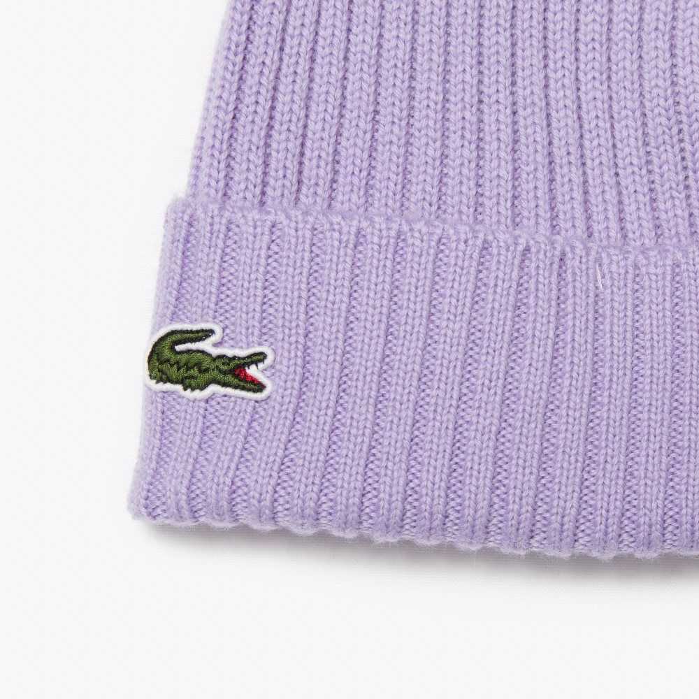 Purple Lacoste Ribbed Wool Beanie | BMGOKA-562