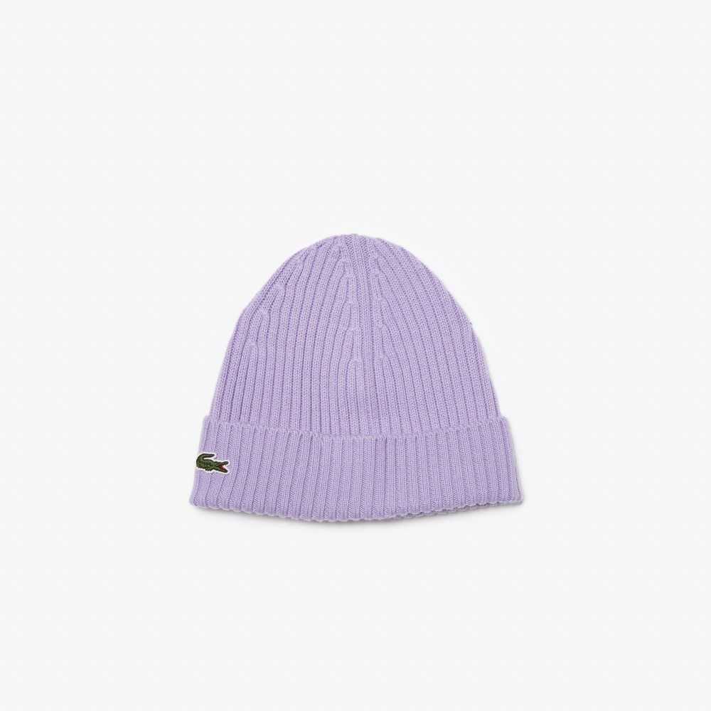 Purple Lacoste Ribbed Wool Beanie | BMGOKA-562