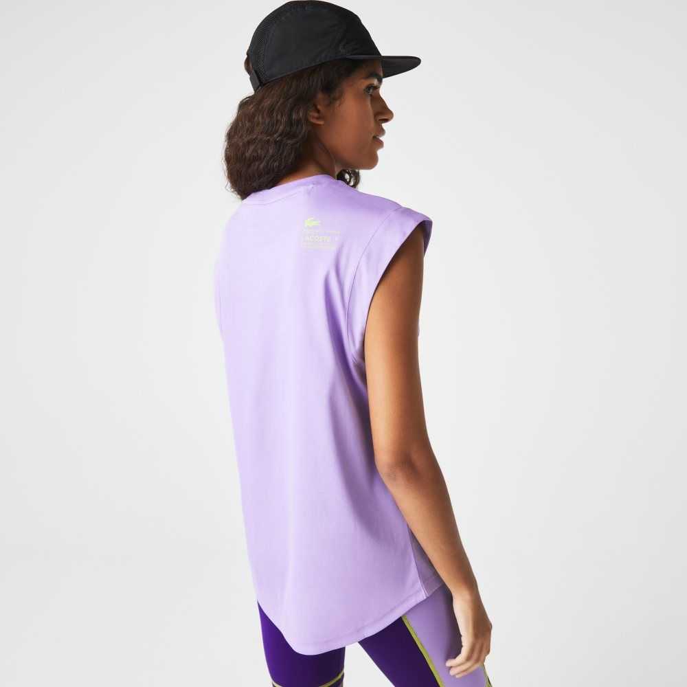 Purple Lacoste SPORT Loose Fit Branded Coordinate T-Shirt | OXHBQT-531