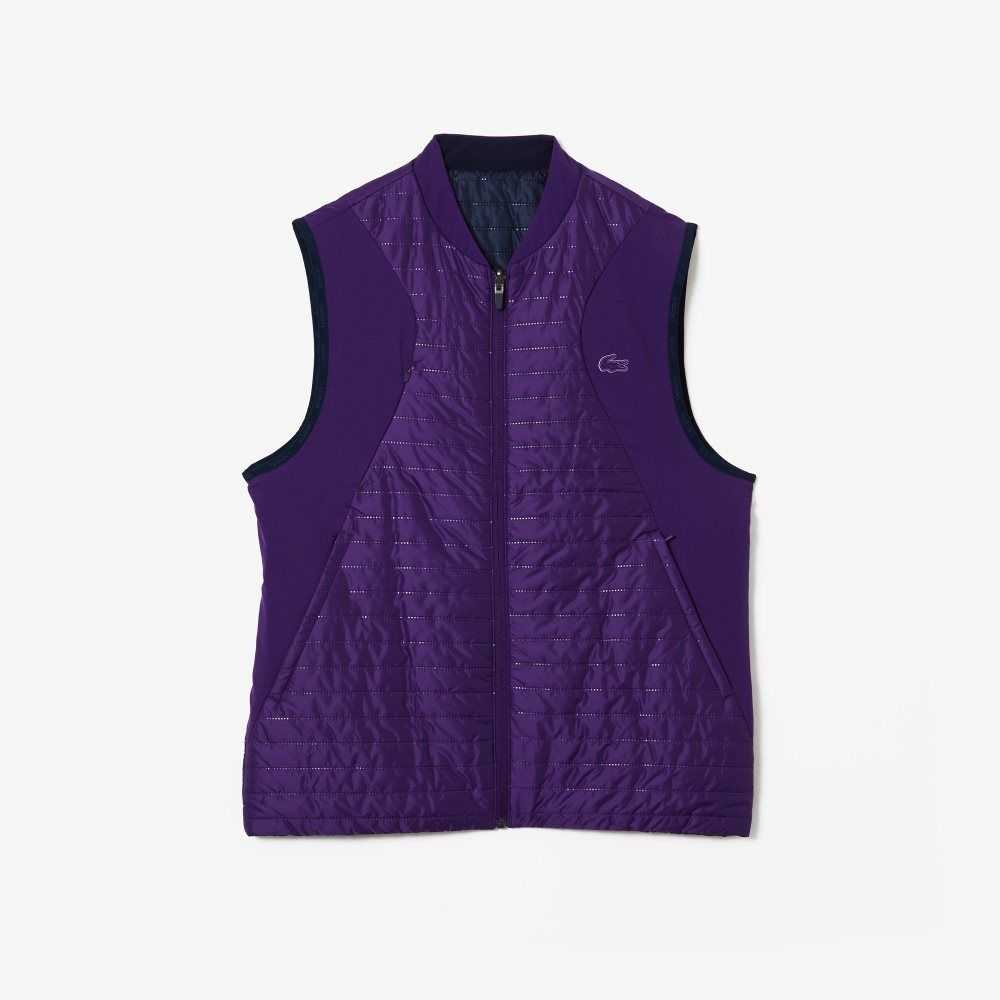 Purple / Navy Blue Lacoste SPORT Padded Reversible Vest | FIDMYU-516