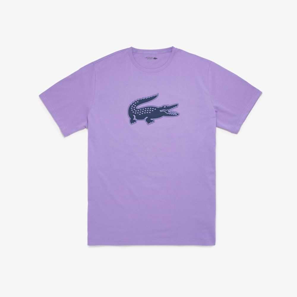 Purple / Navy Blue Lacoste SPORT Tall Fit Print Cotton T-Shirt | TNIXSR-081