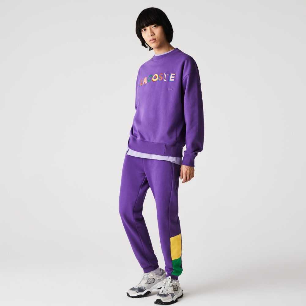 Purple / Yellow / Green Lacoste Branded Colorblock Fleece Jogging Pants | DRYMCS-065