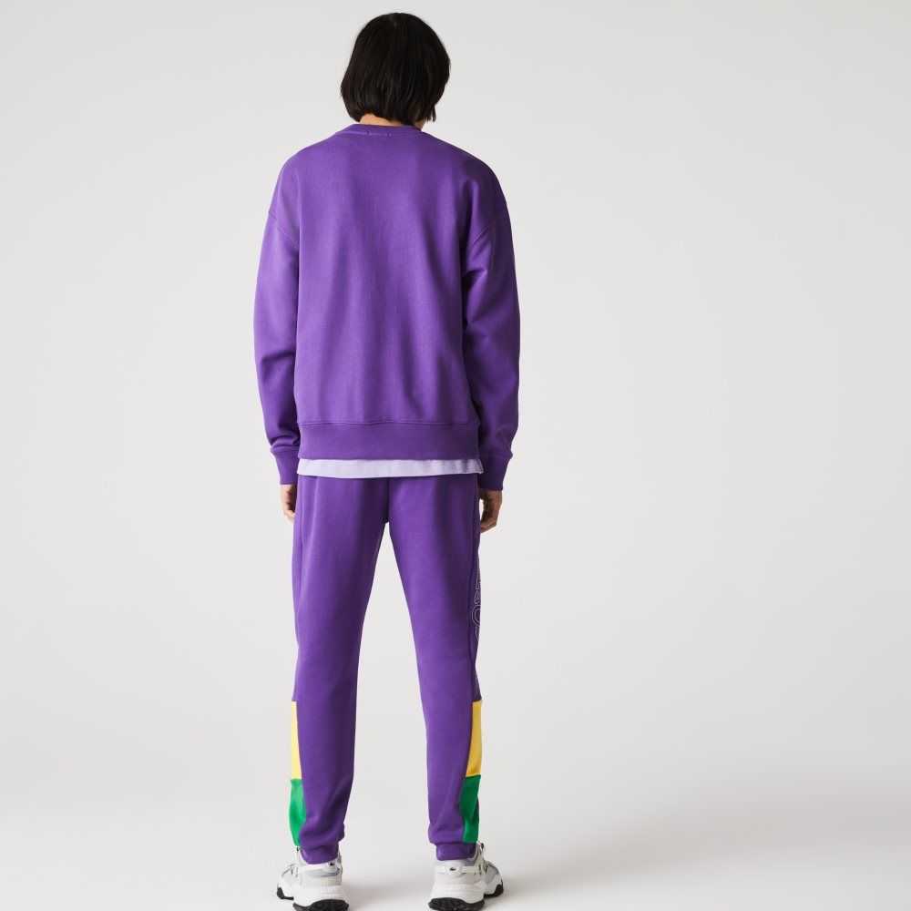 Purple / Yellow / Green Lacoste Branded Colorblock Fleece Jogging Pants | DRYMCS-065