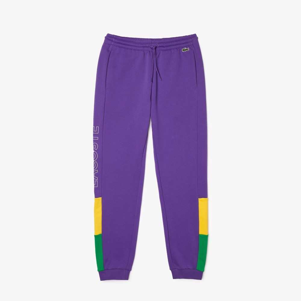 Purple / Yellow / Green Lacoste Branded Colorblock Fleece Jogging Pants | DRYMCS-065