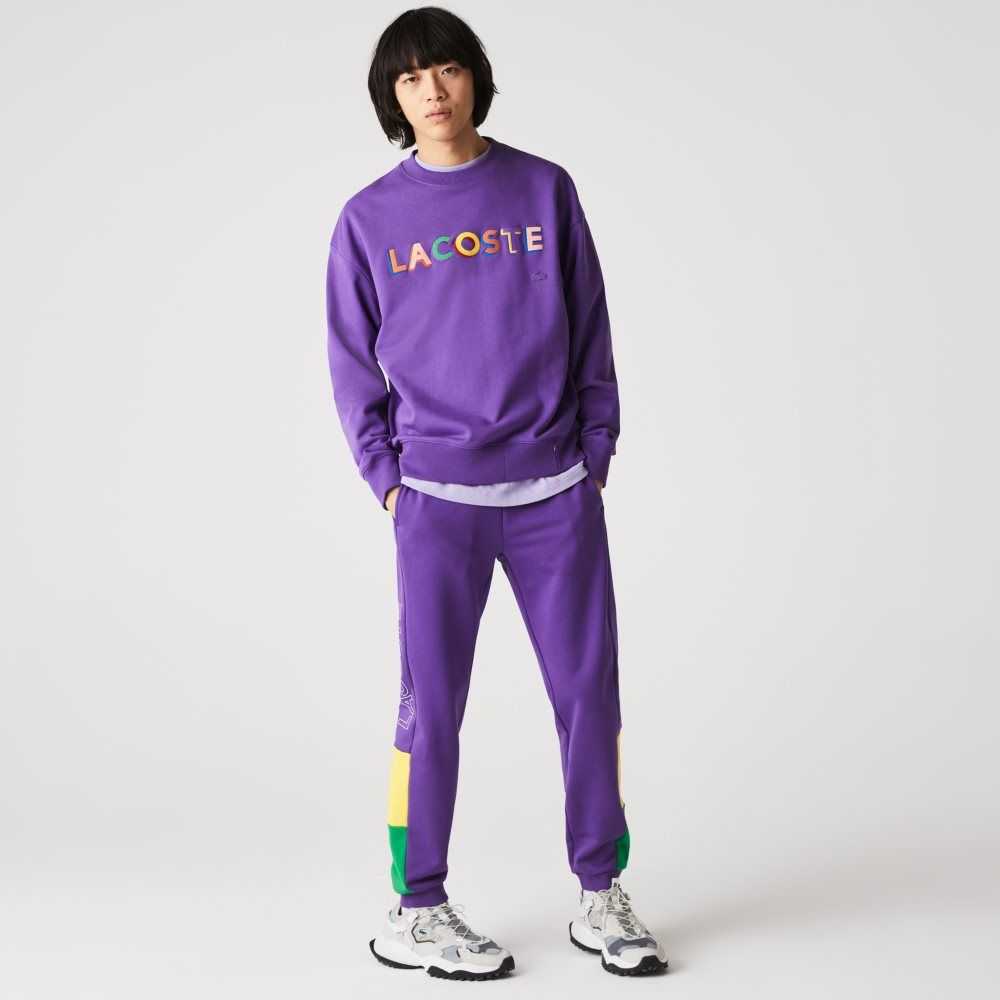 Purple / Yellow / Green Lacoste Branded Colorblock Fleece Jogging Pants | DRYMCS-065