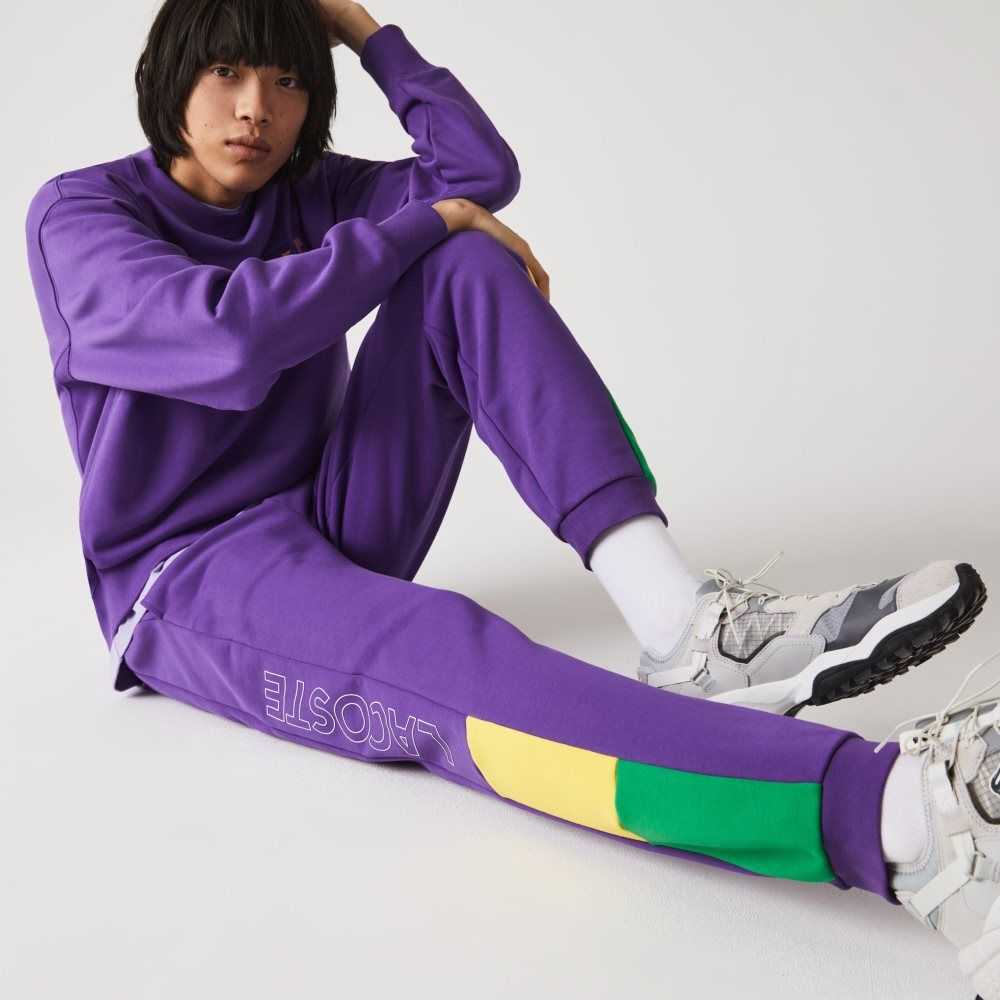 Purple / Yellow / Green Lacoste Branded Colorblock Fleece Jogging Pants | DRYMCS-065