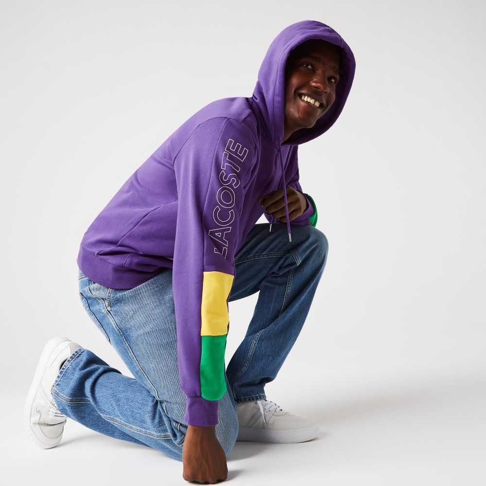 Purple / Yellow / Green Lacoste Hooded Colorblock Fleece Zip Sweatshirt | JLOIZS-960