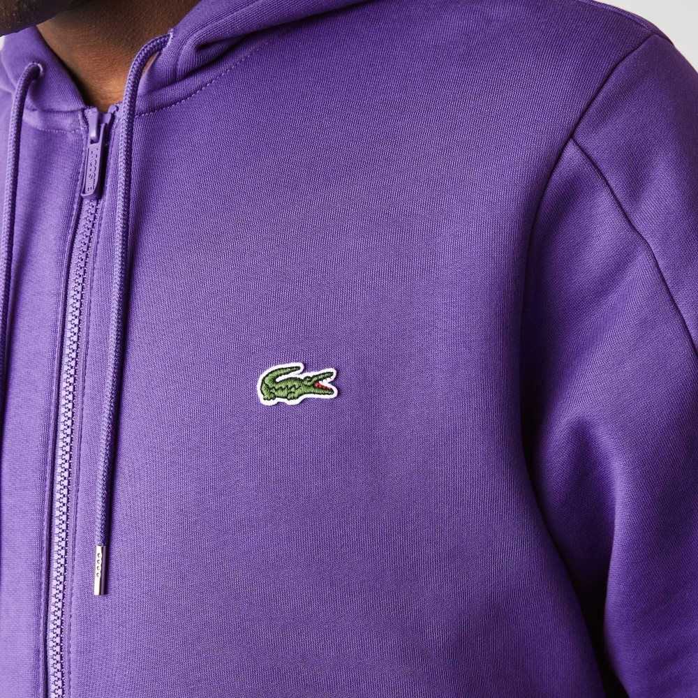 Purple / Yellow / Green Lacoste Hooded Colorblock Fleece Zip Sweatshirt | JLOIZS-960