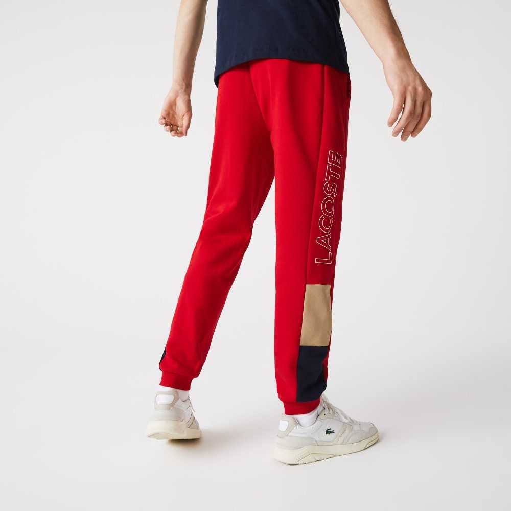 Red / Beige / Navy Blue Lacoste Branded Colorblock Fleece Jogging Pants | ZHIAKQ-279