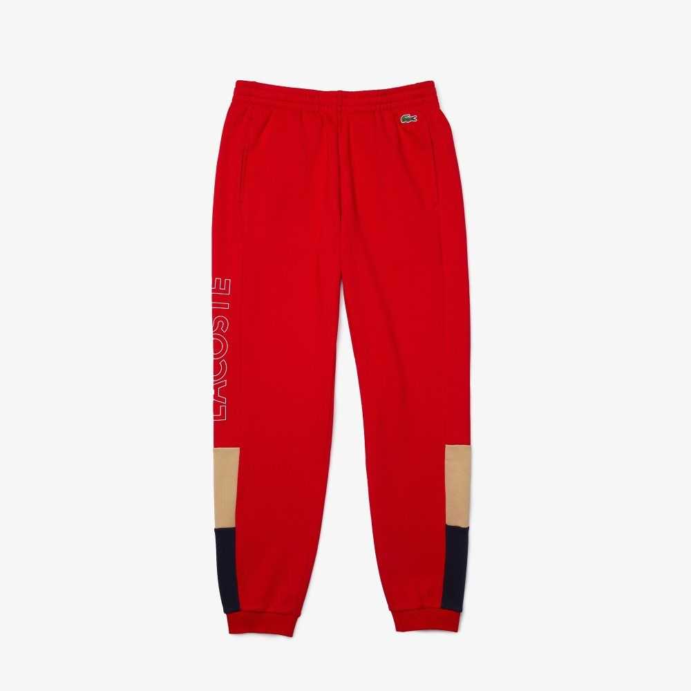 Red / Beige / Navy Blue Lacoste Branded Colorblock Fleece Jogging Pants | ZHIAKQ-279