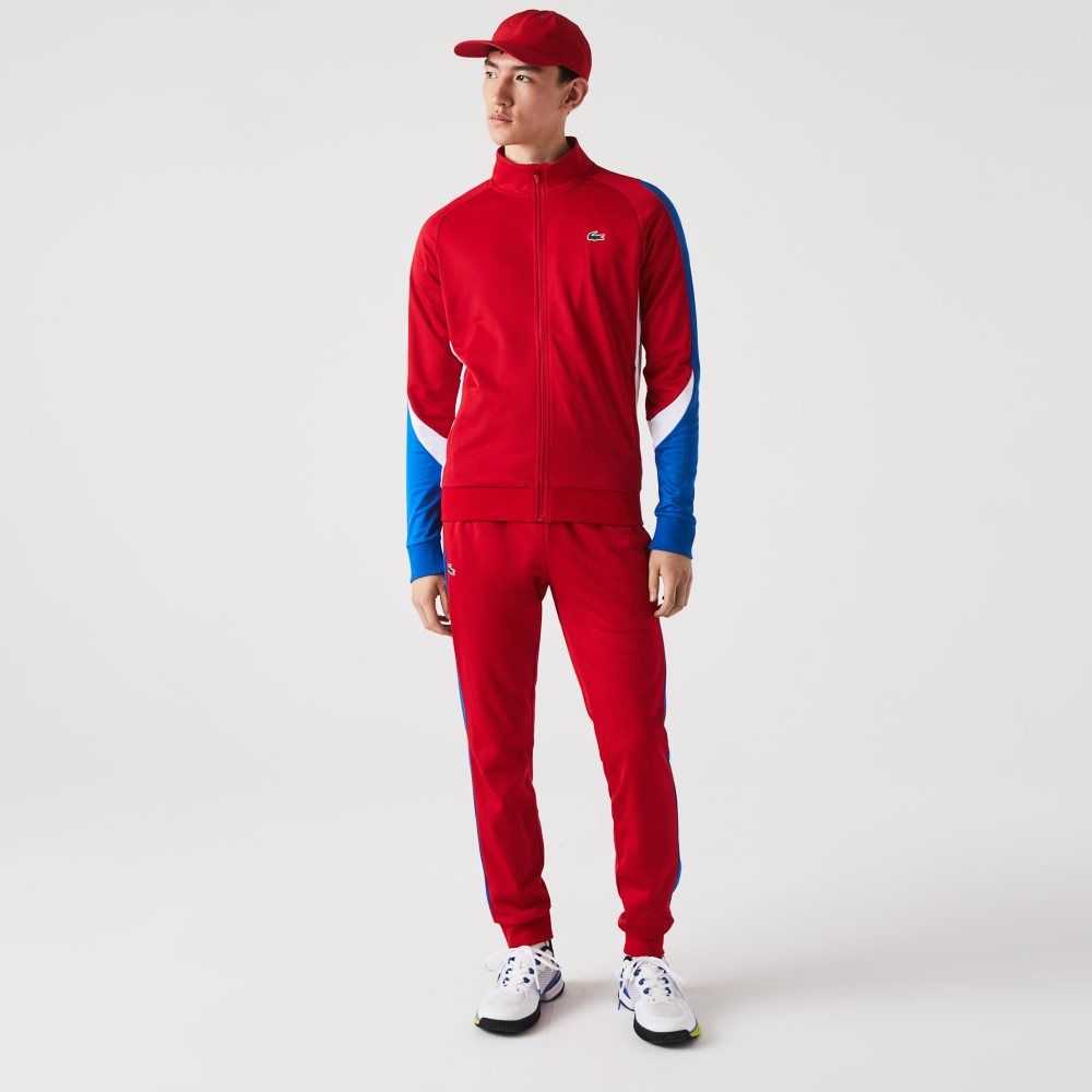 Red / Blue / White Lacoste SPORT Classic Fit Zip Tennis Sweatshirt | XEPSTJ-675