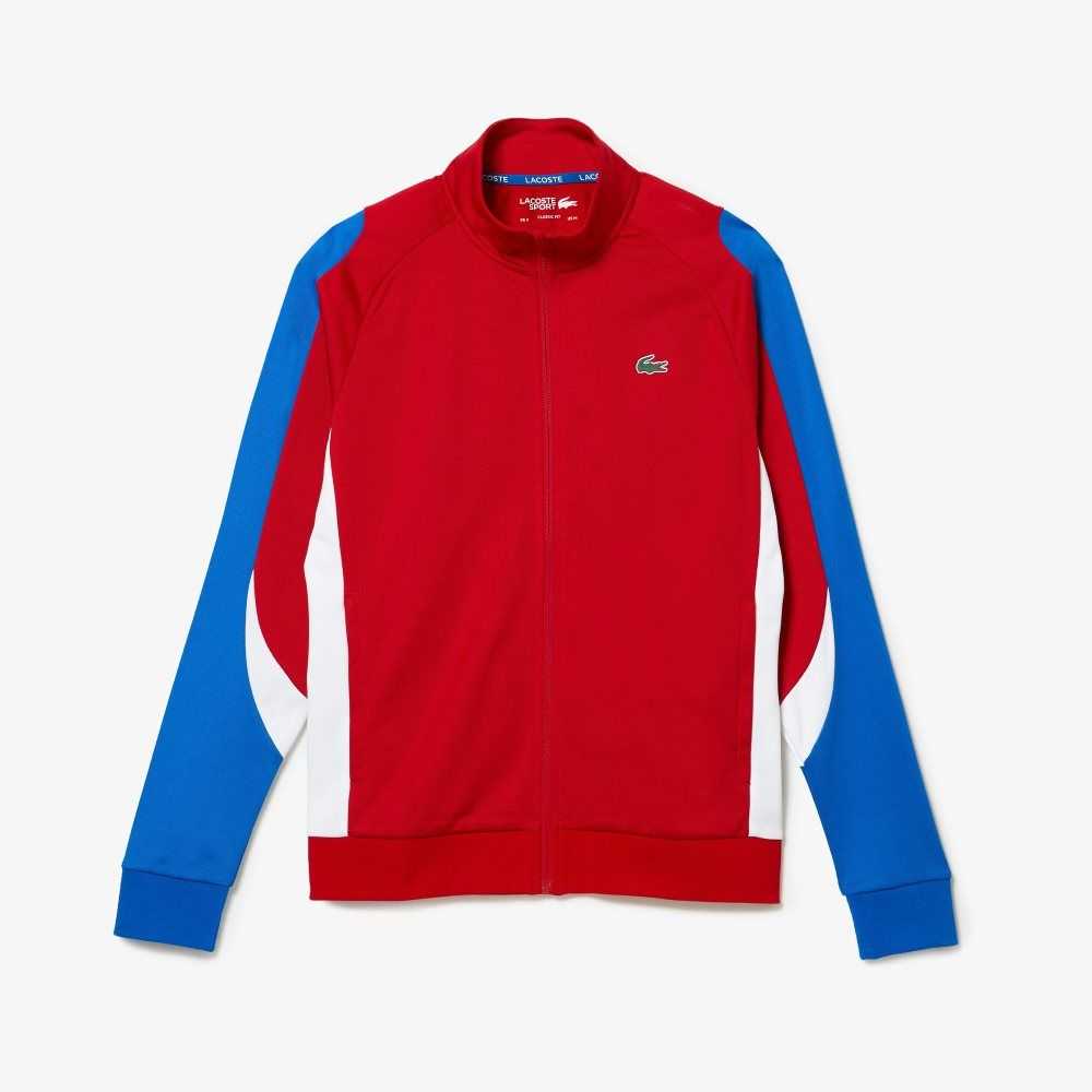 Red / Blue / White Lacoste SPORT Classic Fit Zip Tennis Sweatshirt | XEPSTJ-675