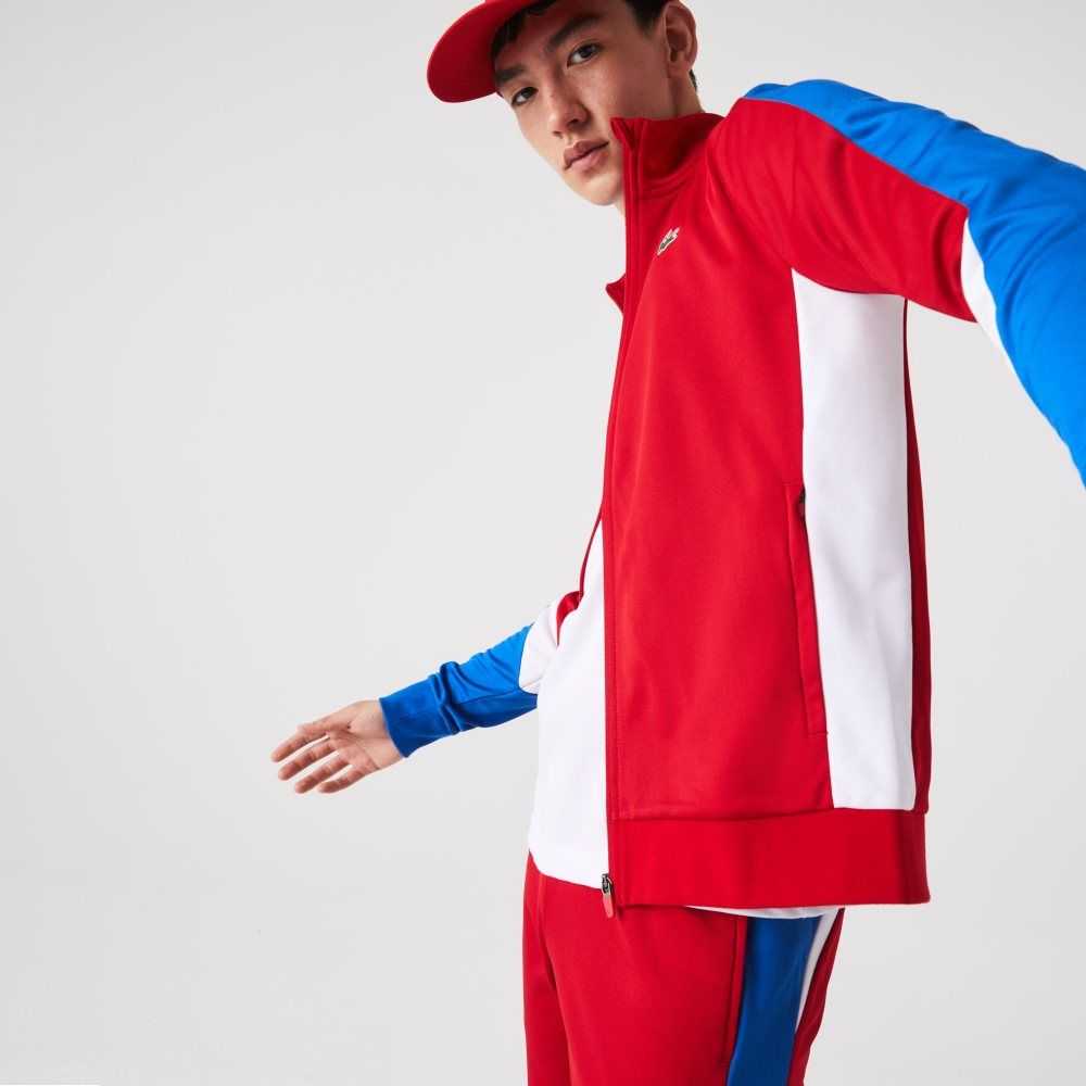 Red / Blue / White Lacoste SPORT Classic Fit Zip Tennis Sweatshirt | XEPSTJ-675