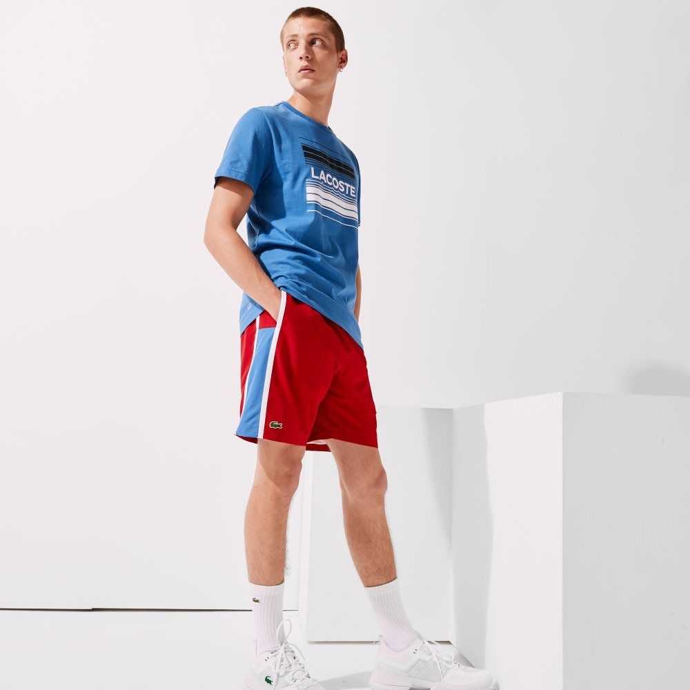 Red / Blue / White Lacoste SPORT Colorblock Panels Lightweight Shorts | KISUDW-182