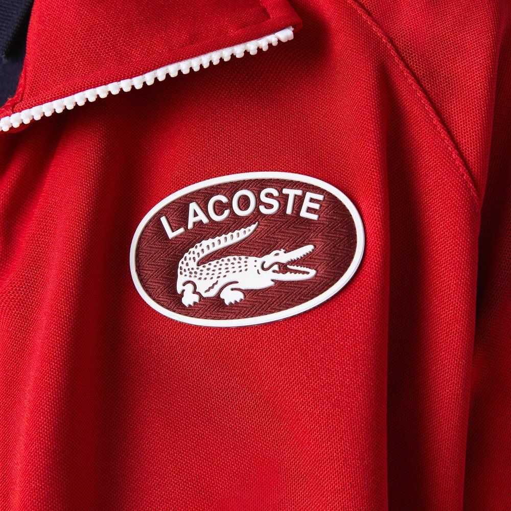 Red Lacoste Badge Pique Zippered Sweatshirt | WMFPHN-018