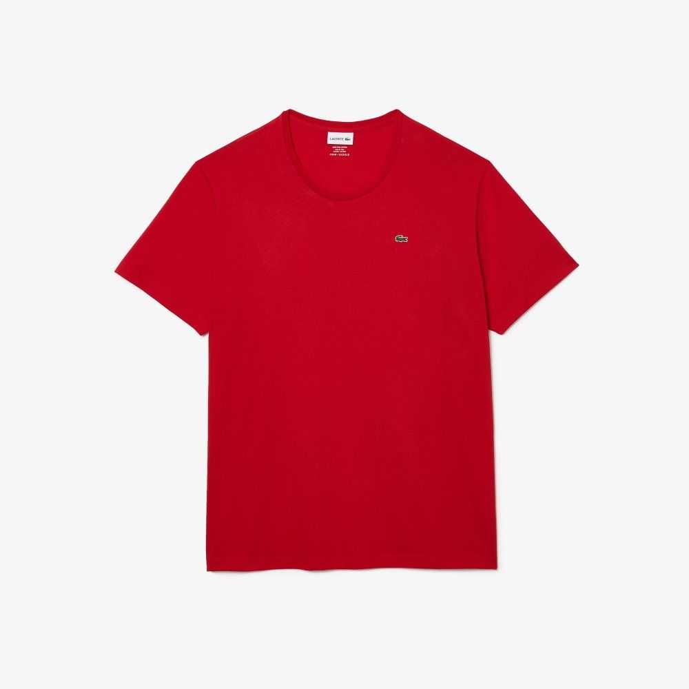 Red Lacoste Big Fit Crew Neck Cotton Jersey T-Shirt | INLFEJ-026