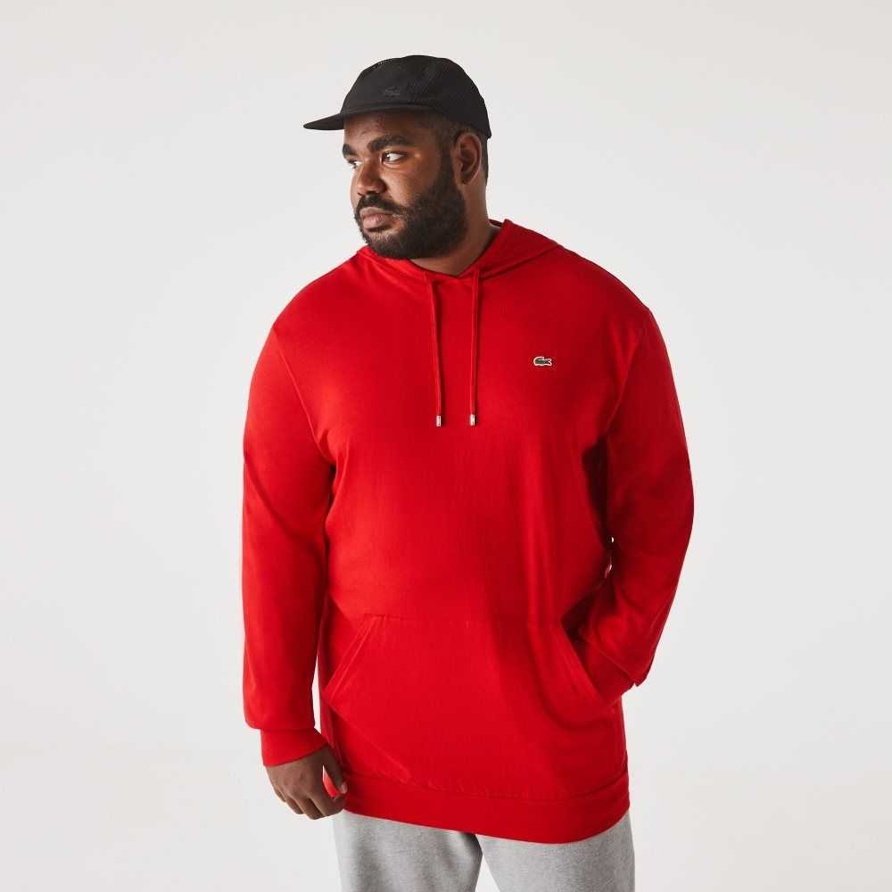 Red Lacoste Big Fit Hooded T-Shirt | QNFTUX-716