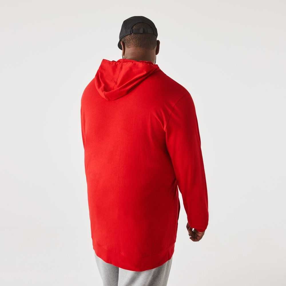 Red Lacoste Big Fit Hooded T-Shirt | QNFTUX-716