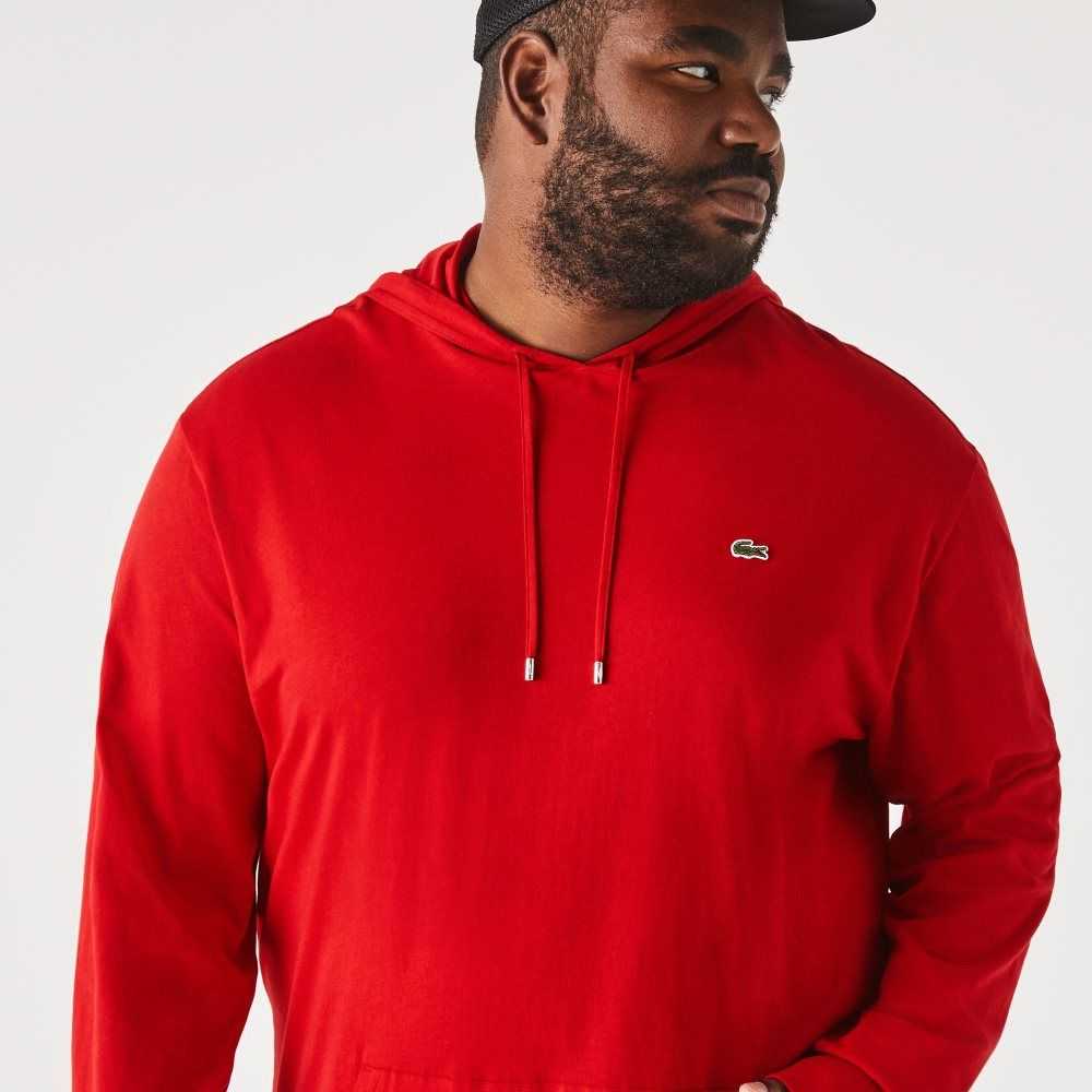 Red Lacoste Big Fit Hooded T-Shirt | QNFTUX-716