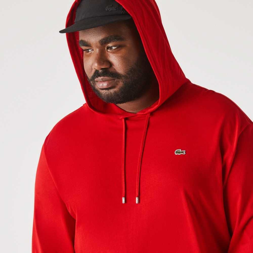 Red Lacoste Big Fit Hooded T-Shirt | QNFTUX-716