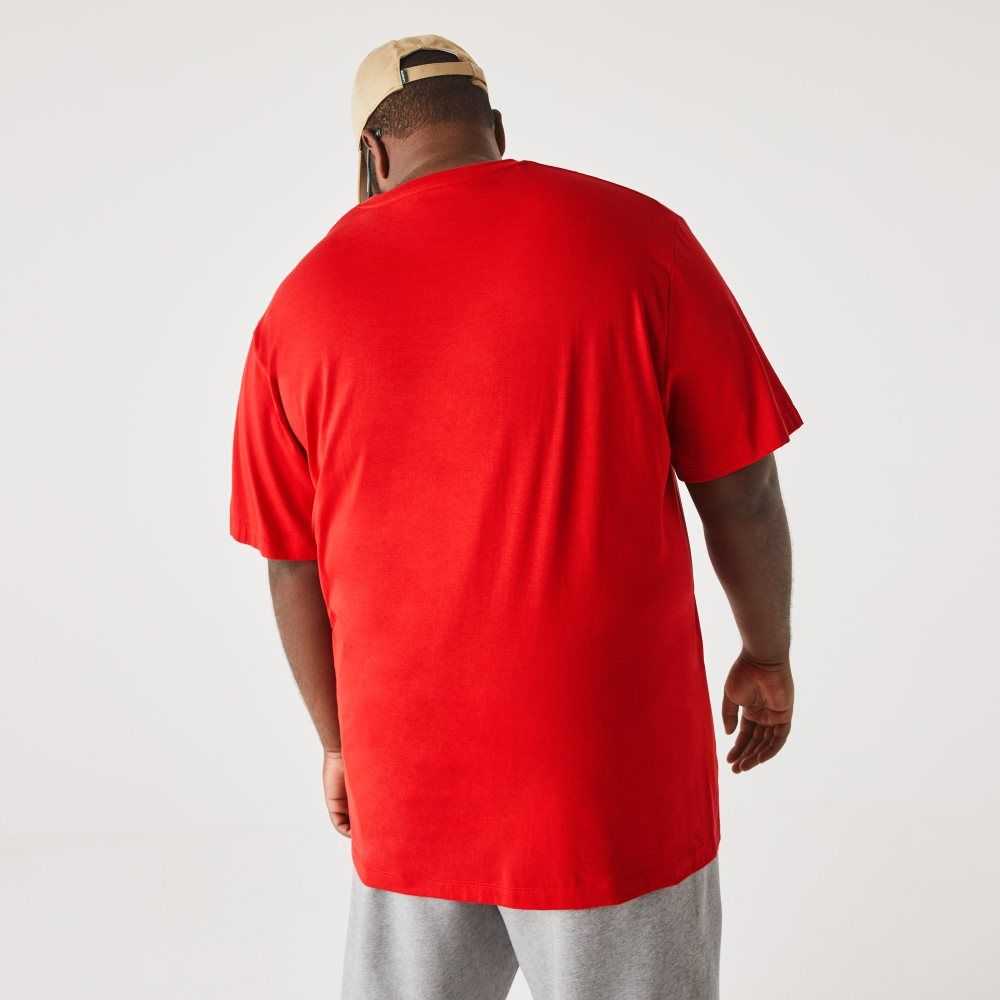 Red Lacoste Big Fit V-Neck Jersey T-Shirt | ONMCAI-568