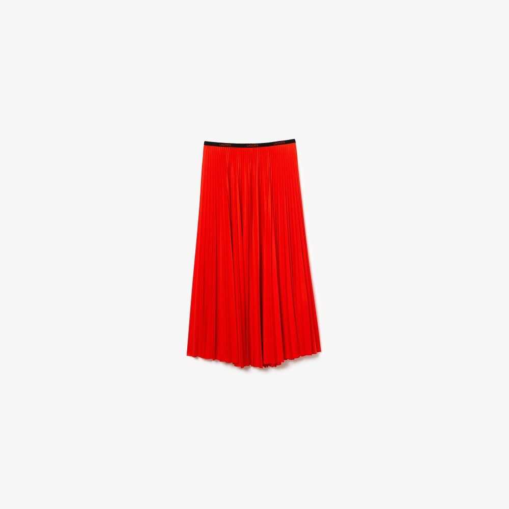 Red Lacoste Branded Elasticised Pleated Skirt | TNYPGM-127