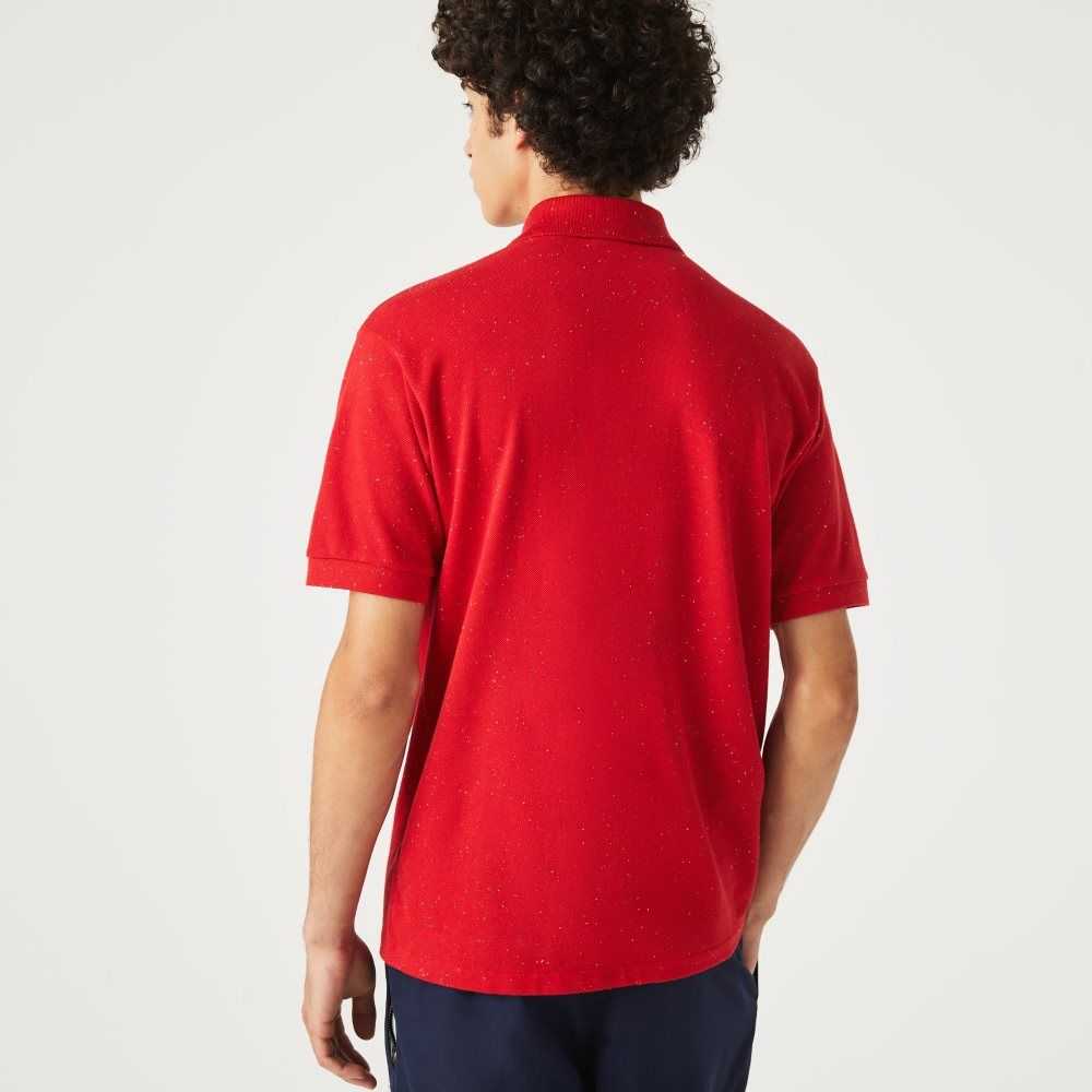 Red Lacoste Classic Fit Speckled Print Cotton Pique Polo | DHELQT-364