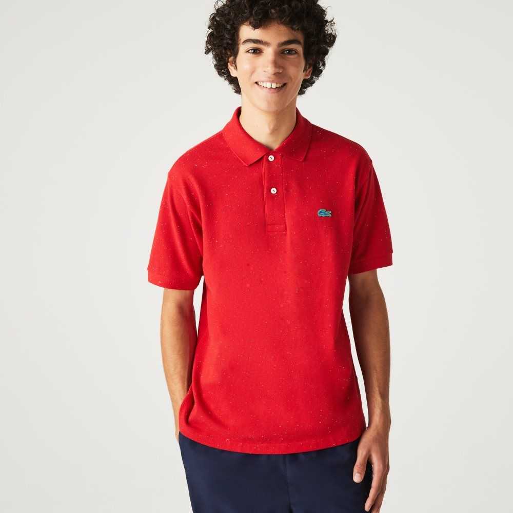 Red Lacoste Classic Fit Speckled Print Cotton Pique Polo | DHELQT-364