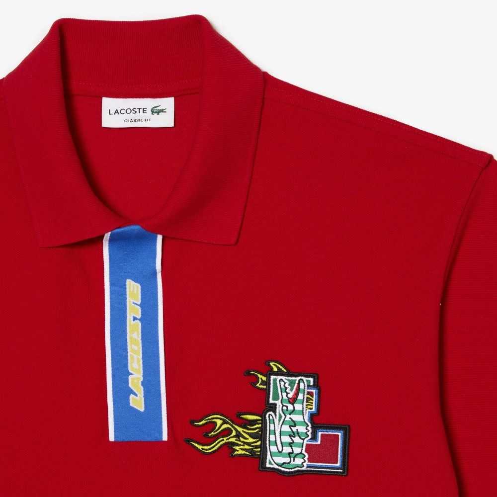 Red Lacoste Contrast Placket And Crocodile Badge Polo | WNXRJF-509