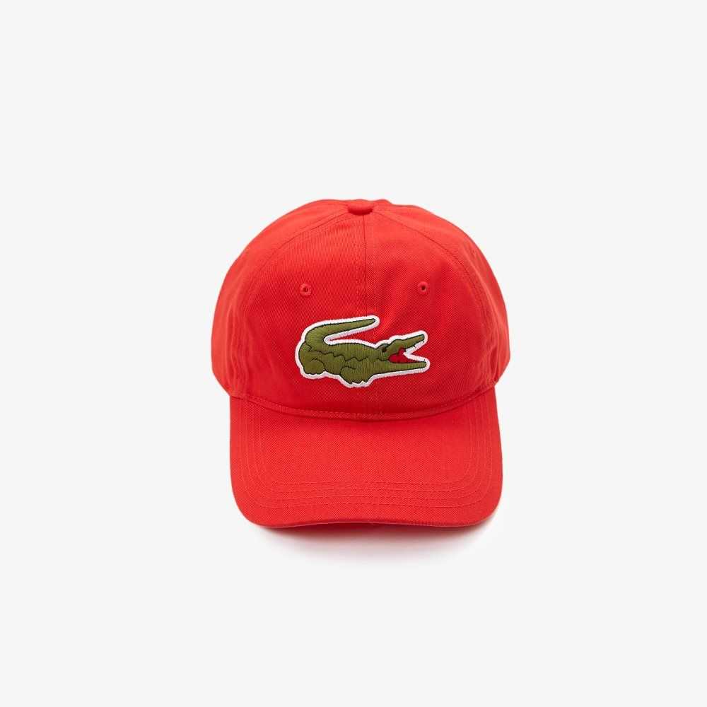 Red Lacoste Contrast Strap And Oversized Crocodile Cotton Cap | JPQBDZ-523