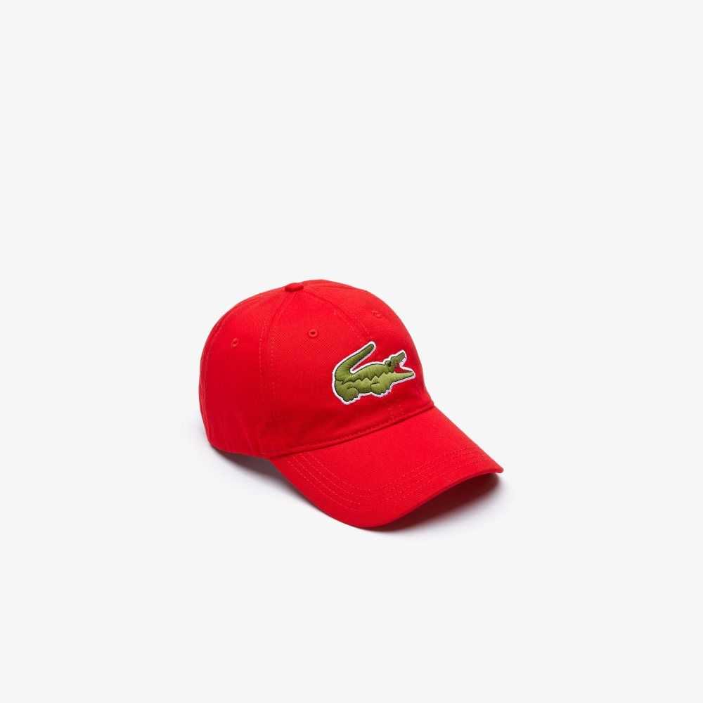 Red Lacoste Contrast Strap And Oversized Crocodile Cotton Cap | NDBOYS-260