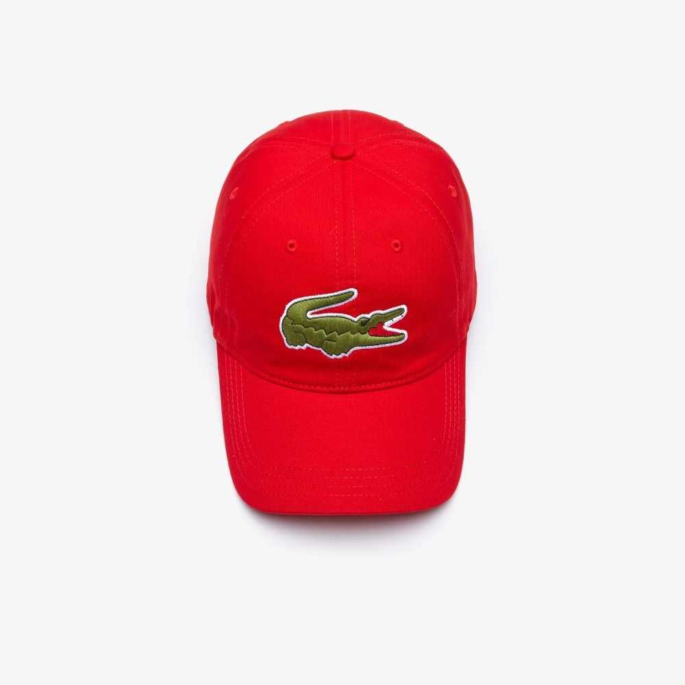 Red Lacoste Contrast Strap And Oversized Crocodile Cotton Cap | NDBOYS-260