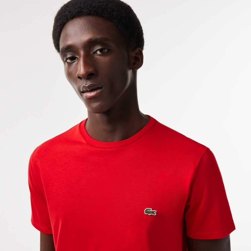 Red Lacoste Crew Neck Pima Cotton Jersey T-Shirt | PMQFZB-829