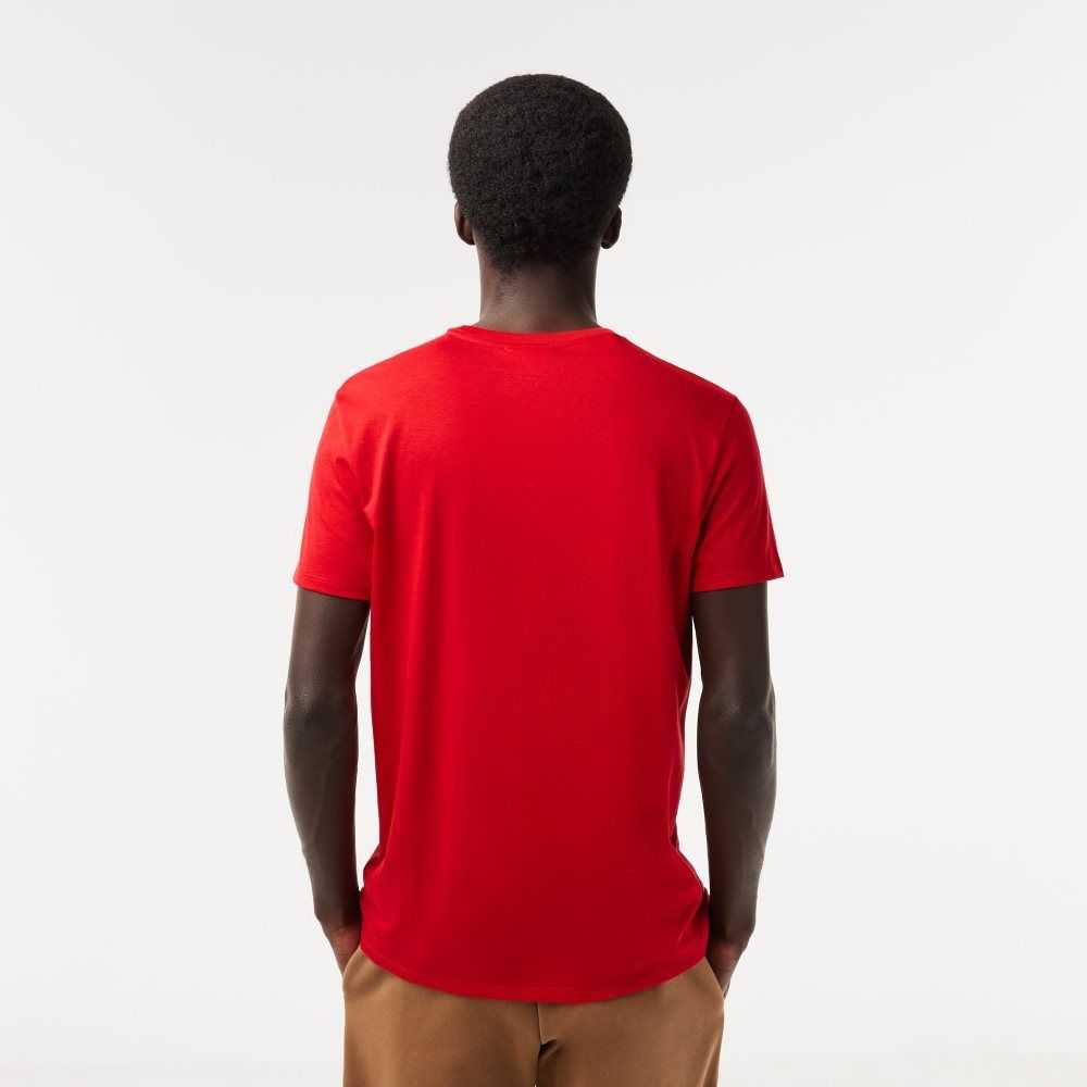 Red Lacoste Crew Neck Pima Cotton Jersey T-Shirt | PMQFZB-829