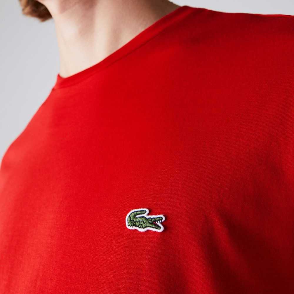 Red Lacoste Crew Neck Pima Cotton Jersey T-Shirt | PMQFZB-829