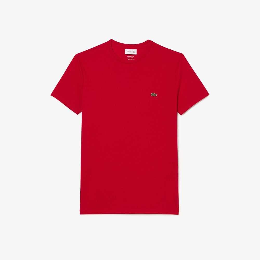 Red Lacoste Crew Neck Pima Cotton Jersey T-Shirt | PMQFZB-829