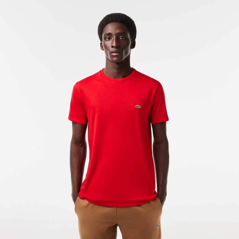 Red Lacoste Crew Neck Pima Cotton Jersey T-Shirt | PMQFZB-829