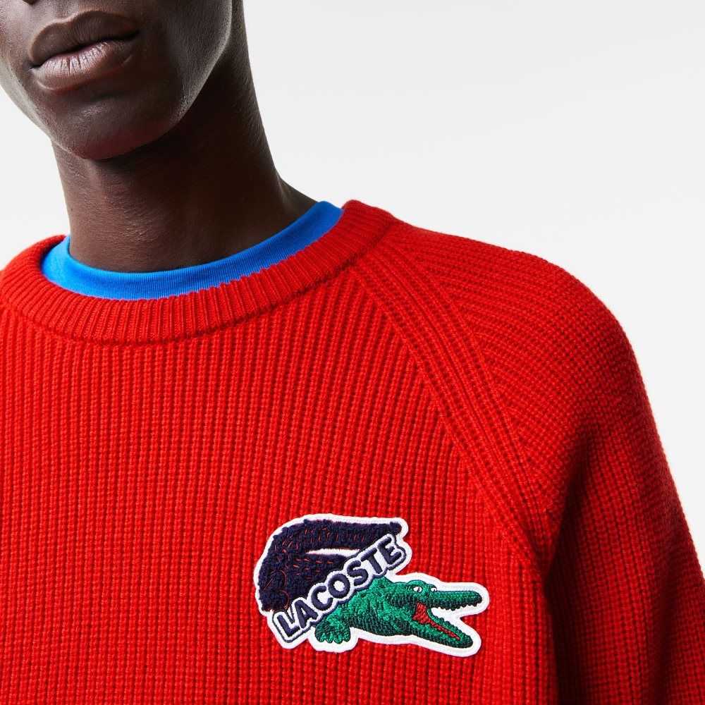 Red Lacoste Crocodile Sweater | EIUPGR-475