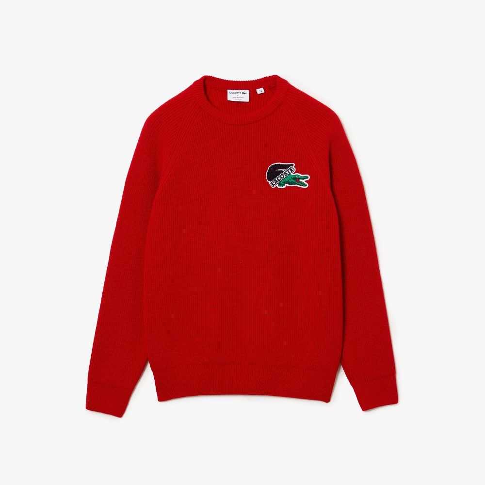 Red Lacoste Crocodile Sweater | EIUPGR-475