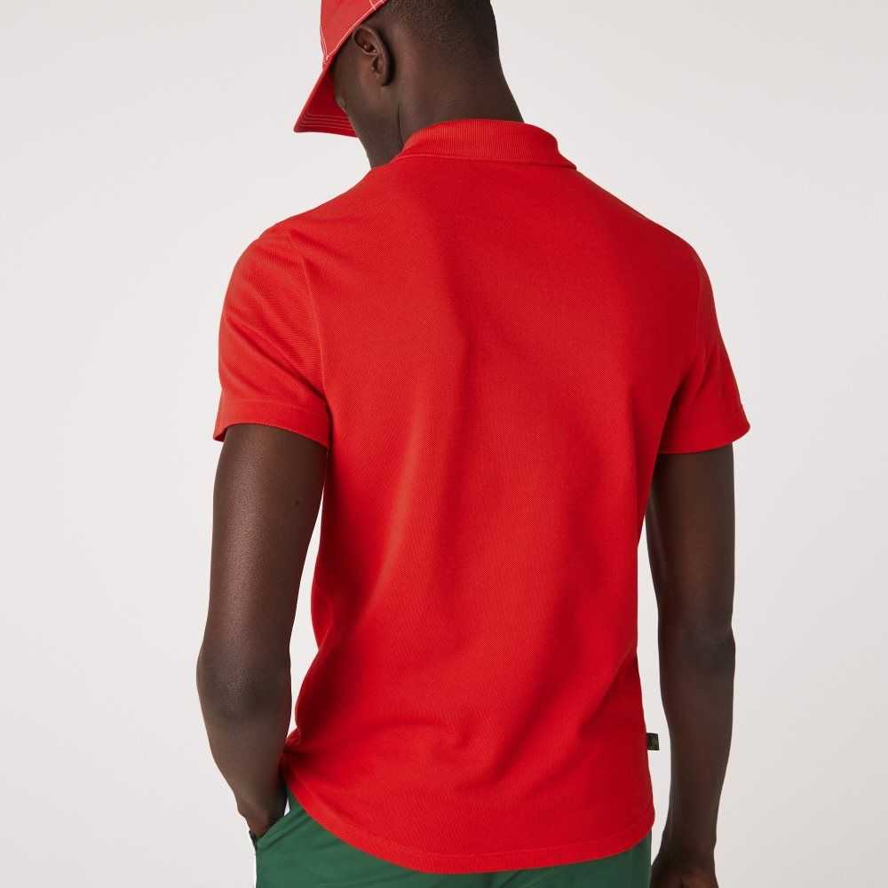 Red Lacoste Heritage Regular Fit Badge Cotton Pique Polo | YDUMAS-725