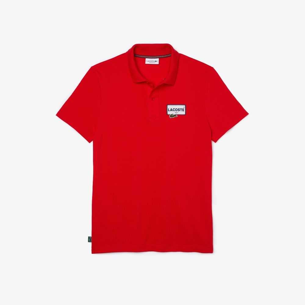 Red Lacoste Heritage Regular Fit Badge Cotton Pique Polo | YDUMAS-725