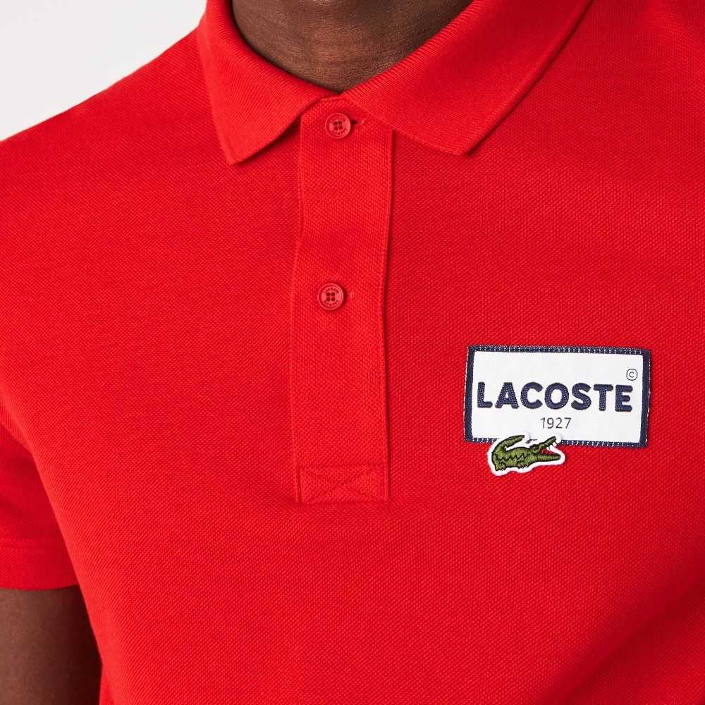 Red Lacoste Heritage Regular Fit Badge Cotton Pique Polo | YDUMAS-725