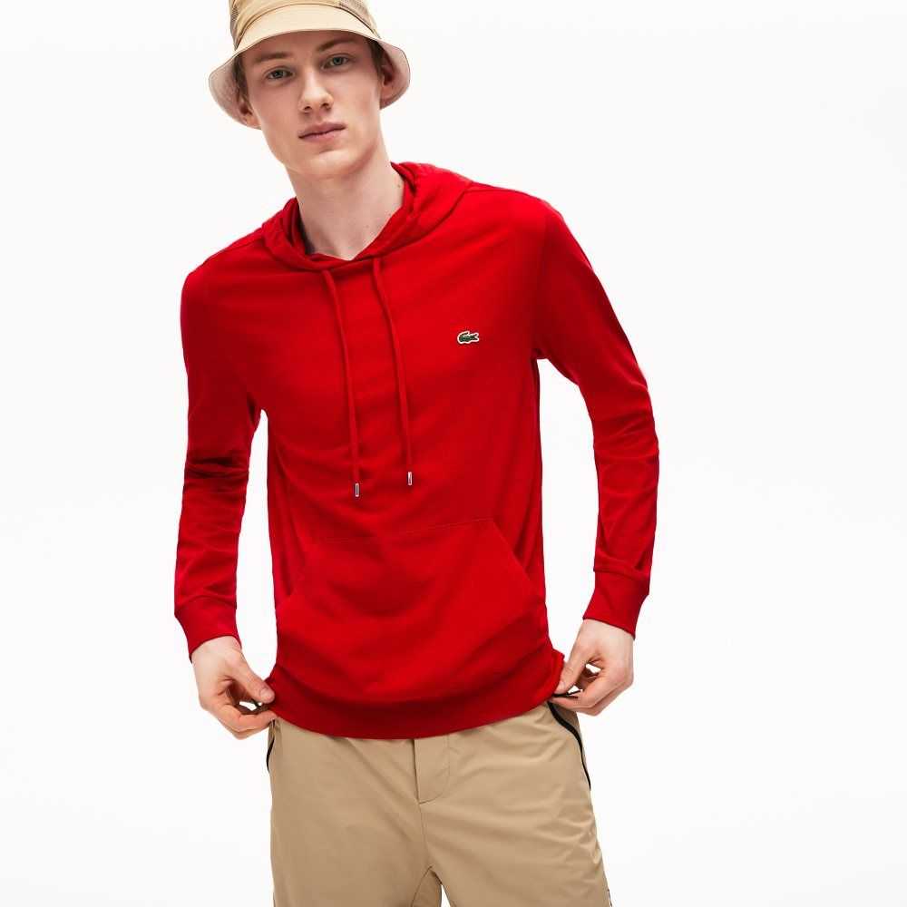 Red Lacoste Hooded Cotton Jersey Sweatshirt | YHWRDG-459